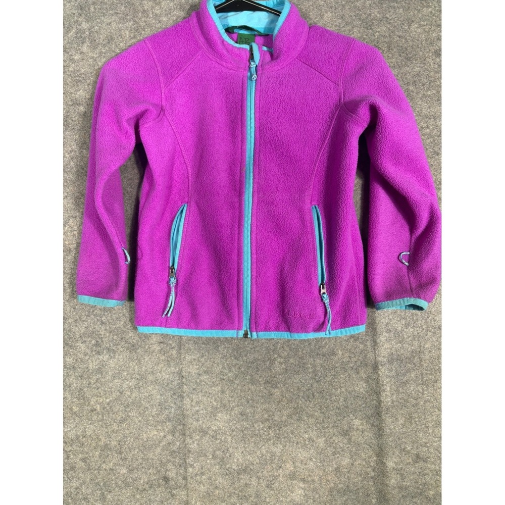 LLBean Fleece Jacket Kids M 5-6 Purple Teal Zip Up‎ Outerwear